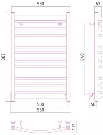 Полотенцесушитель водяной Сунержа АРКУС 00-0251-8050 800х500 