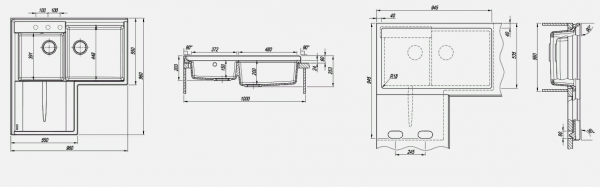 Мойка кухонная керамогранитная Florentina АДРИЯ 20.380.L0960.302 96*96 см. антрацит
