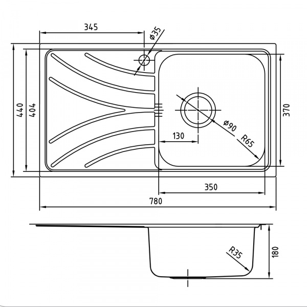 Мойка кухонная из нержавеющей стали IDDIS ARRO ARR78PRi77 78*44 см.  Мойка кухонная из нержавеющей стали IDDIS ARRO ARR78PRi77 78*44 см.