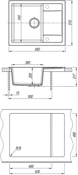Мойка кухонная из литьевого мрамора Dr. Gans ТЕХНО 650 25.030.C0650.406 65*51 см. терракота