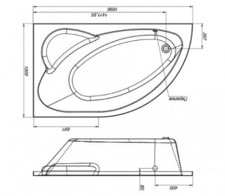 Ванна акриловая Mirsant ФАНАГОРИЯ  170x100 см. левая 