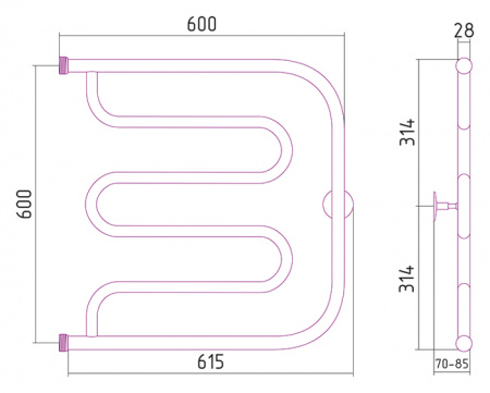 Полотенцесушитель водяной Стилье ТАНДЕМ 00011-6060 600х600 