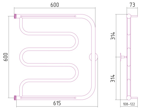 Полотенцесушитель водяной Стилье ТАНДЕМ 00016-6060 600х600 