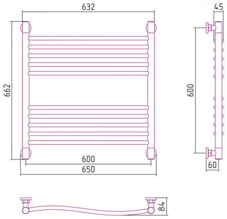 Полотенцесушитель водяной Сунержа ФЛЮИД+ 00-0222-6060 600х600 