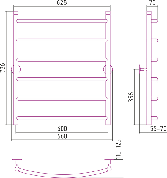 Полотенцесушитель водяной Стилье УНИВЕРСАЛ-50 00650-8060 800х600 
