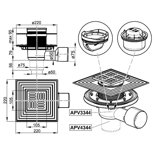 Трап сливной Alcaplast  APV4344  