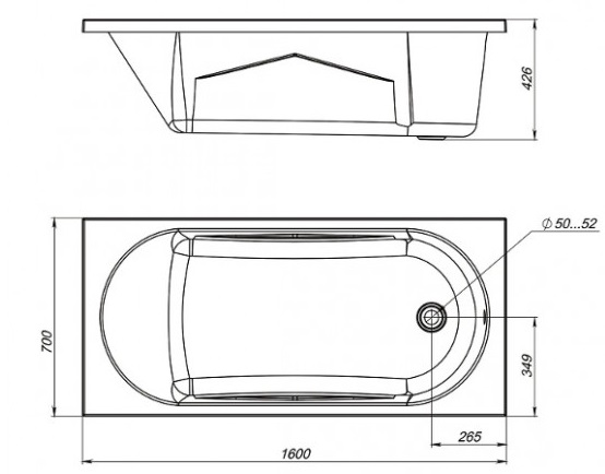 Ванна акриловая Mirsant КАСПИЙ  160x70 см. 