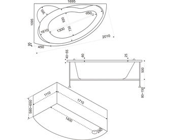 Ванна акриловая BAS ЛАГУНА В 00019 170x110 см. левая  Ванна акриловая BAS ЛАГУНА В 00019 170x110 см. левая