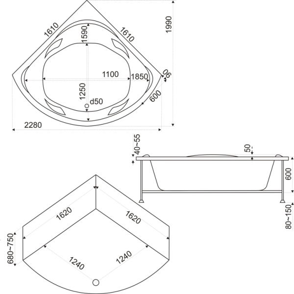 Ванна акриловая BAS РИВЬЕРА В 00029  