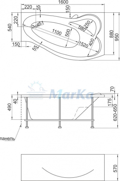 Ванна акриловая 1Marka GRACIA 01гр1695л 160x95 см. левая 