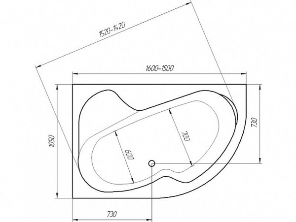 Ванна акриловая 1Marka AURA 01ау1610л 160x105 см. левая 