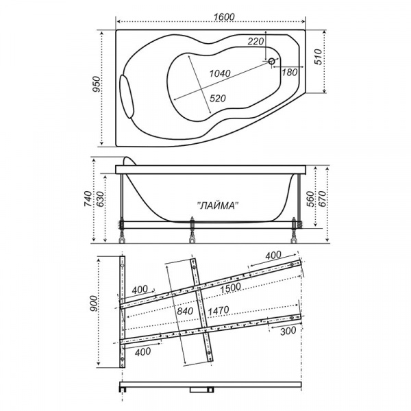 Ванна акриловая Triton ЛАЙМА  160x95 см. левая 