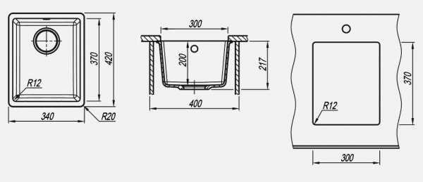 Мойка кухонная керамогранитная Florentina ВЕГА 300 22.305.A0300.102 34*42 см. черный
