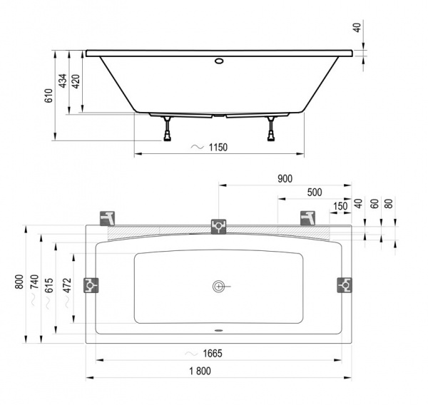 Ванна акриловая Ravak FORMY C891000000 180x80 см. 