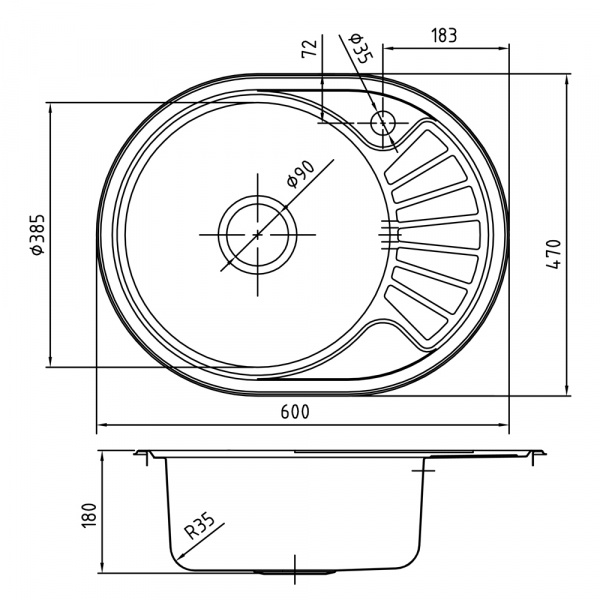 Мойка кухонная из нержавеющей стали IDDIS SUNO SUN60SLi77 60*47 см. 