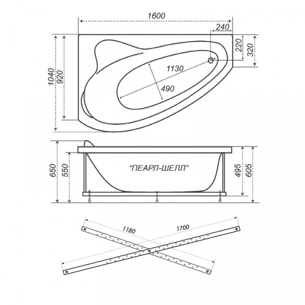 Ванна акриловая Triton ПЕАРЛ-ШЕЛЛ  163x104 см. правая 