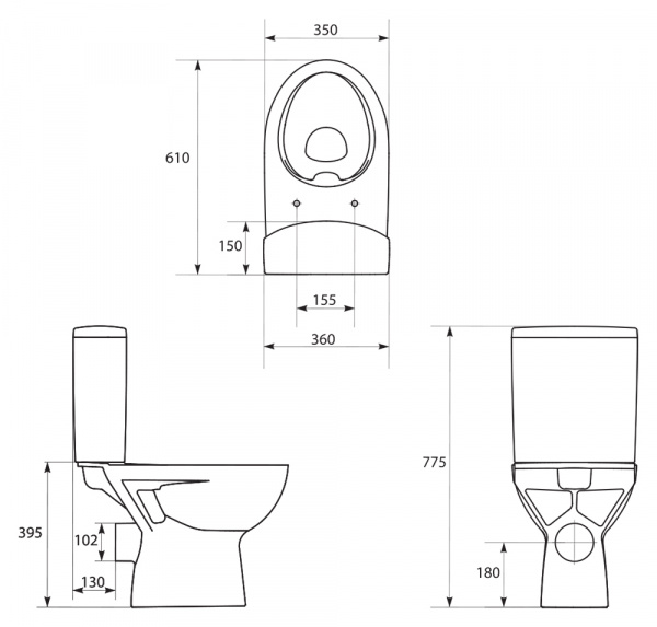 Унитаз-компакт Cersanit PARVA S-KO-PA011-3/6-COn-DL-w безободковый 