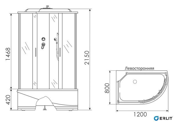 Душевая кабина Erlit  ER3512TPL-C4-RUS 120x80 см. левая  Душевая кабина Erlit  ER3512TPL-C4-RUS 120x80 см. левая